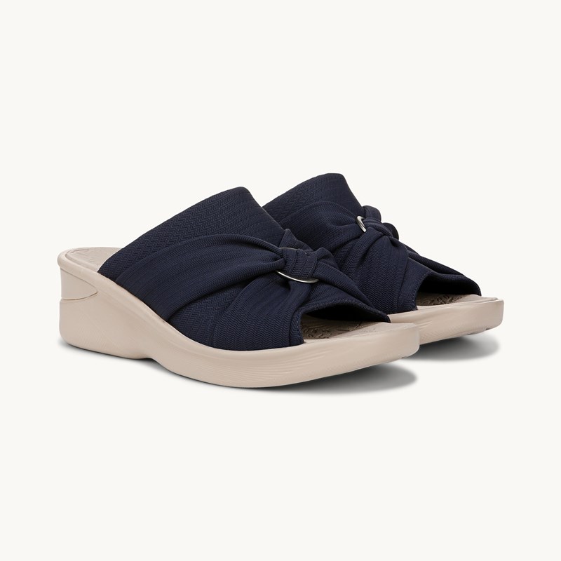 Bzees For LifeStride Shoes Serenade Slide Wedge Sandal (Navy Blazer Fabric) 9.5 W