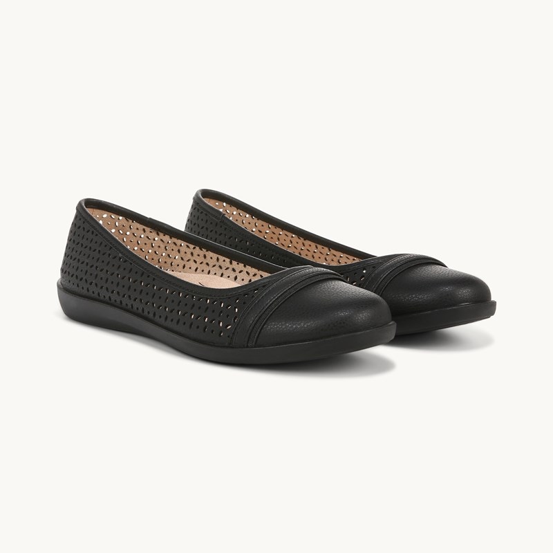 LifeStride Nile 2 Ballet Flat Shoes (Black Faux Leather) Fabric 6.0 M