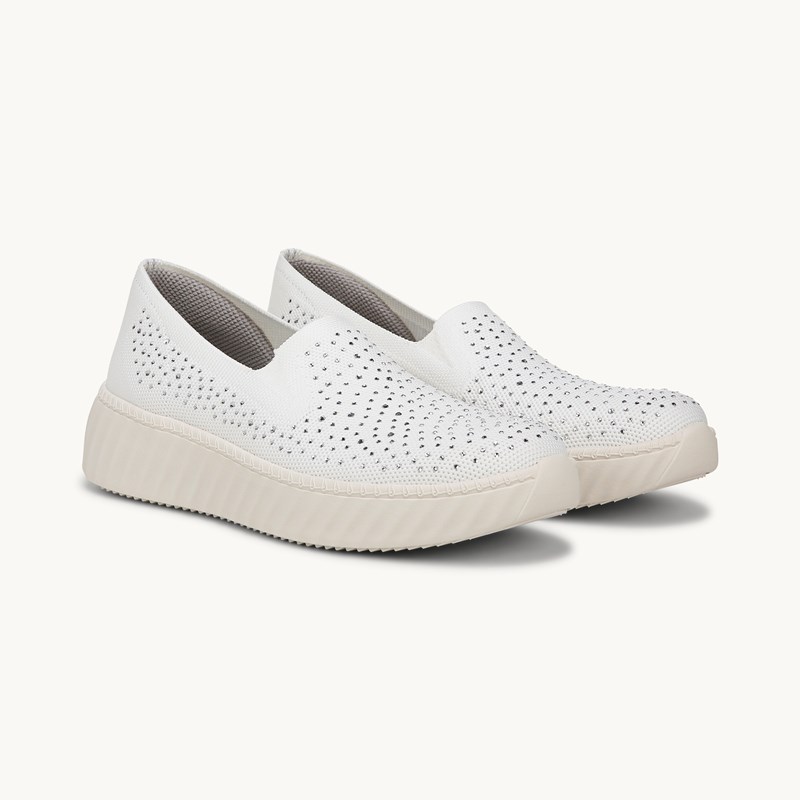 Bzees For LifeStride Wednesday Bright Slip On Shoes (White Knit Fabric) 8.0 M