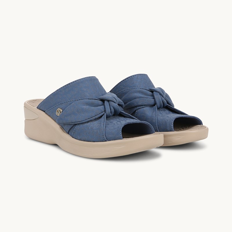 Bzees For LifeStride Shoes Smile Wedge Sandal (Blue Fabric) 8.5 W