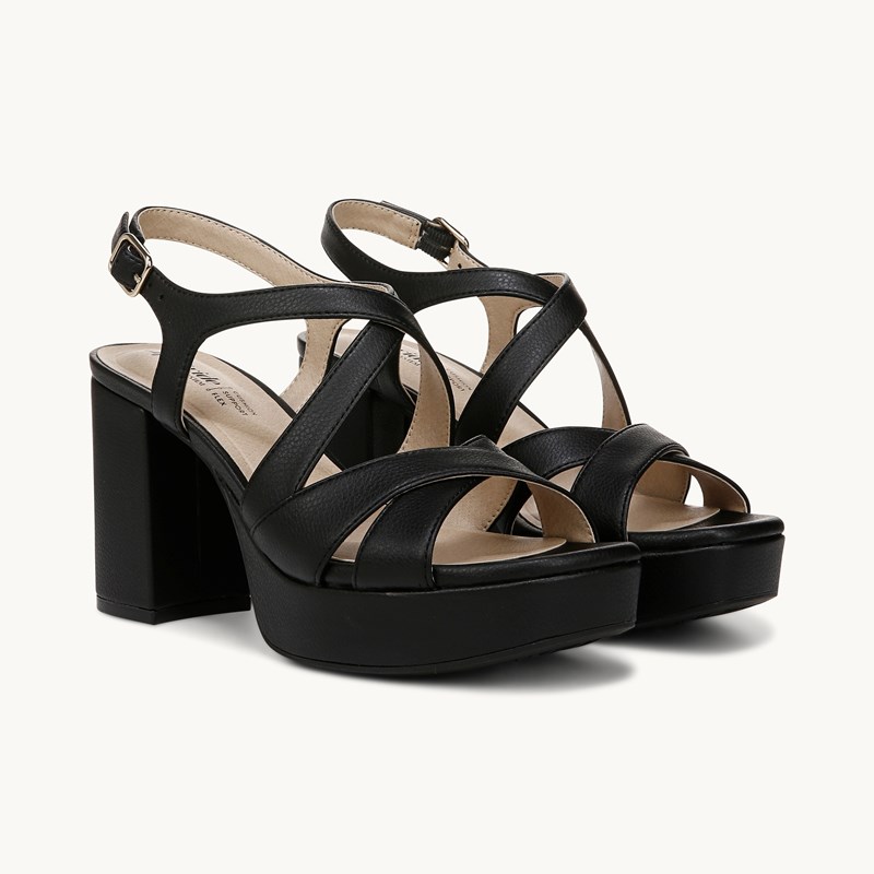 LifeStride Shoes Adrianna Dress Sandal (Black Faux Leather) Fabric 8.5 M