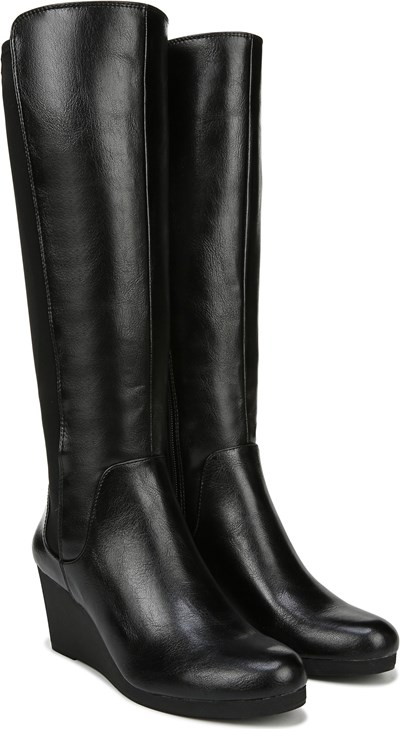 wedge black leather boots
