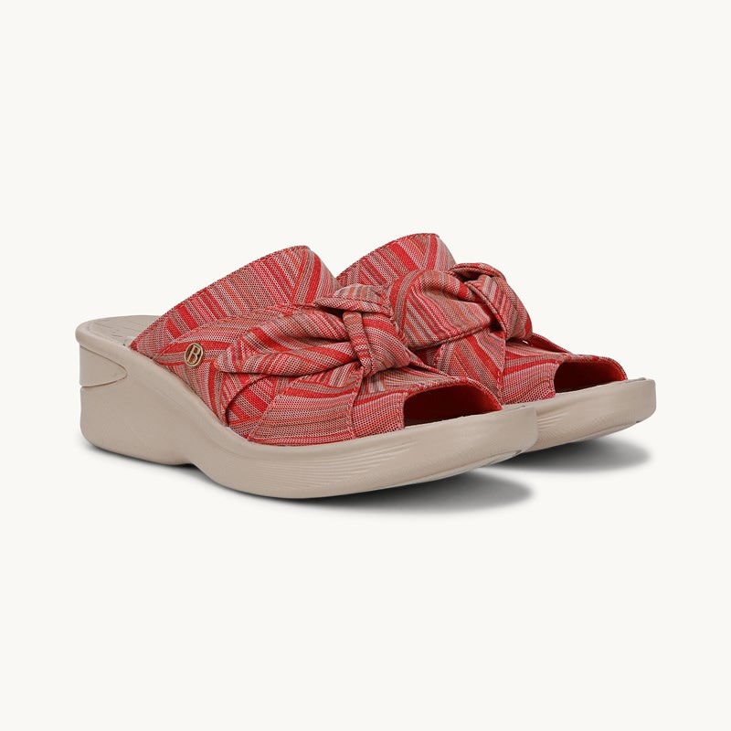Bzees For LifeStride Shoes Smile Wedge Sandal (Coral Weekend Stripe Fabric) 9.0 W