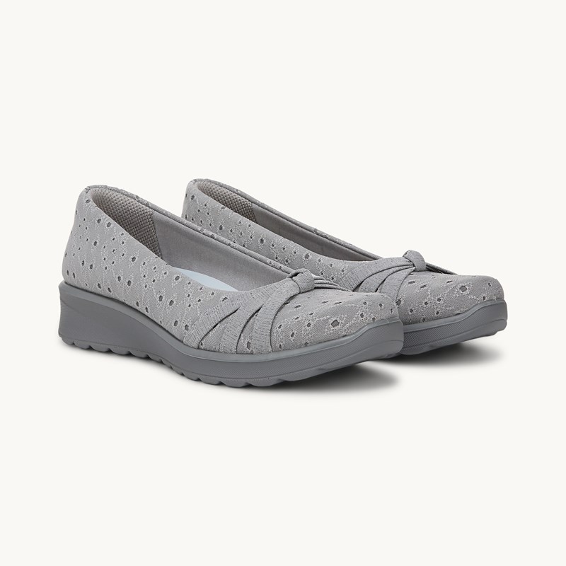 Bzees For LifeStride Gem 2 Slip On Shoes (Grey Floral Dot Fabric) 8.0 W
