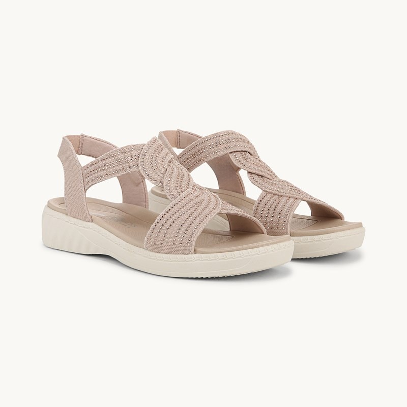 Bzees For LifeStride Shoes Lilly Bright Strappy Sandal (Barely Beige Stretch Fabric) 9.5 M