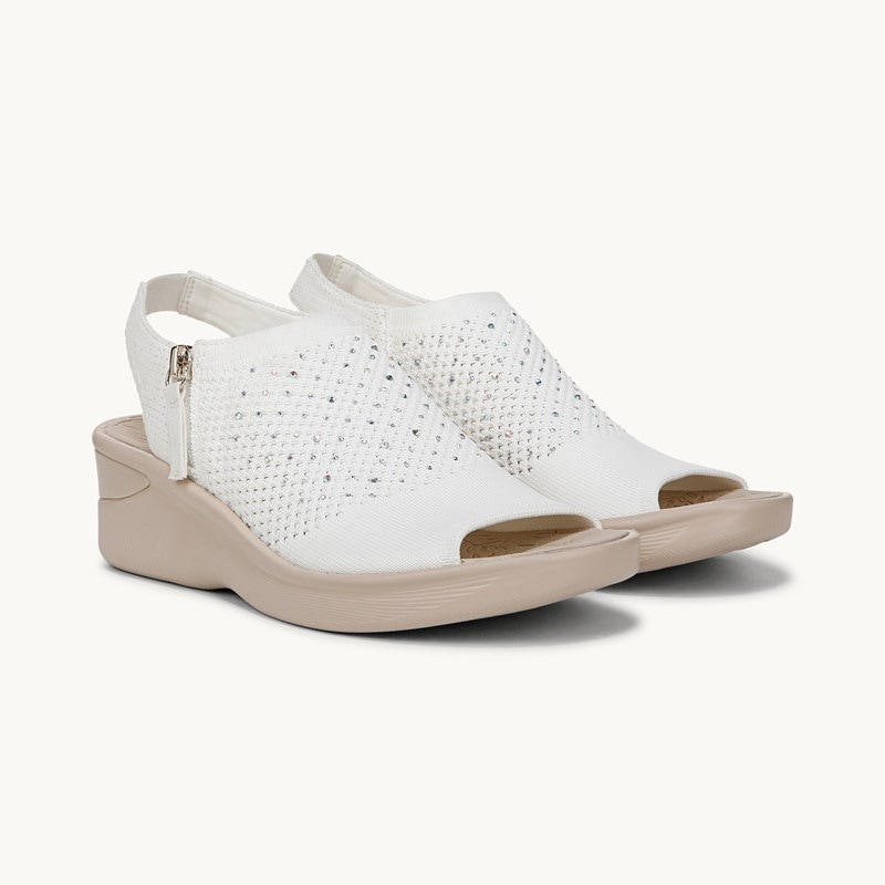 Bzees For LifeStride Shoes Starlet Wedge Sandal (Bright White Knit Fabric) 6.5 M