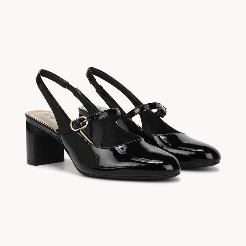 LifeStride Trust Slingback Pump Shoes (Black Patent Leather) 10.0 M