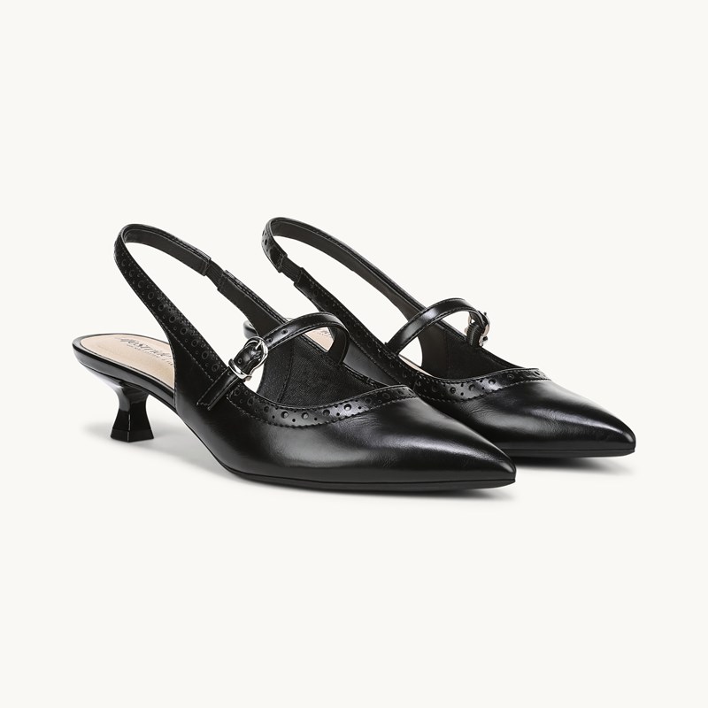 LifeStride Marilyn Slingback Kitten Heel Shoes (Black Smooth Faux Leather) 6.0 M