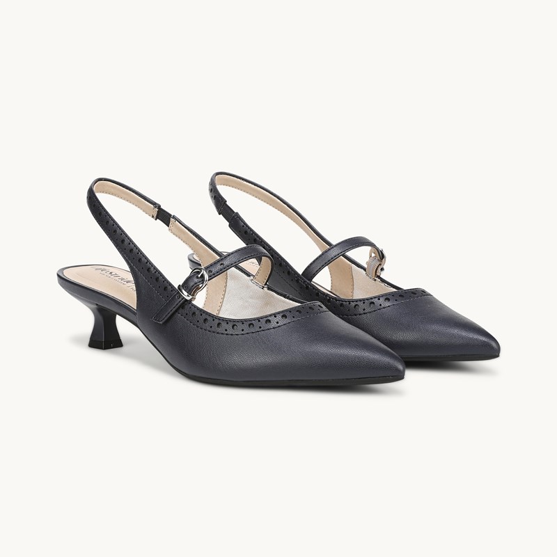 LifeStride Marilyn Slingback Kitten Heel Shoes (Lux Navy Smooth Leather) 11.0 W
