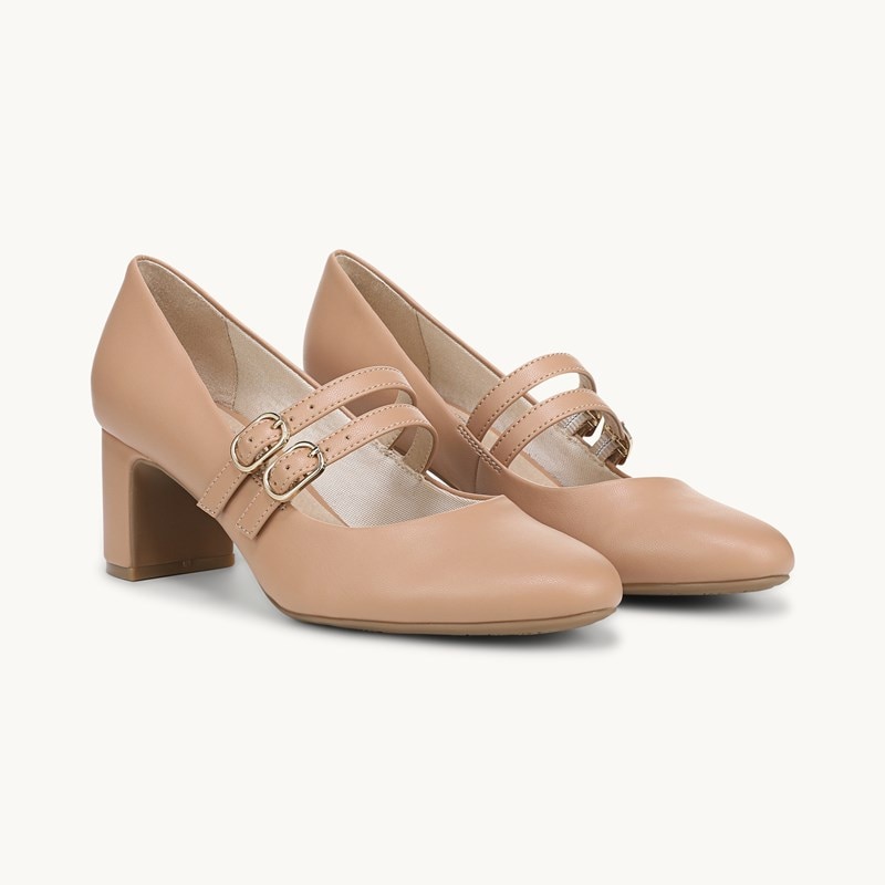 LifeStride True Block Heel Pump Shoes (Sienna Tan Smooth Leather) Fabric 9.5 M