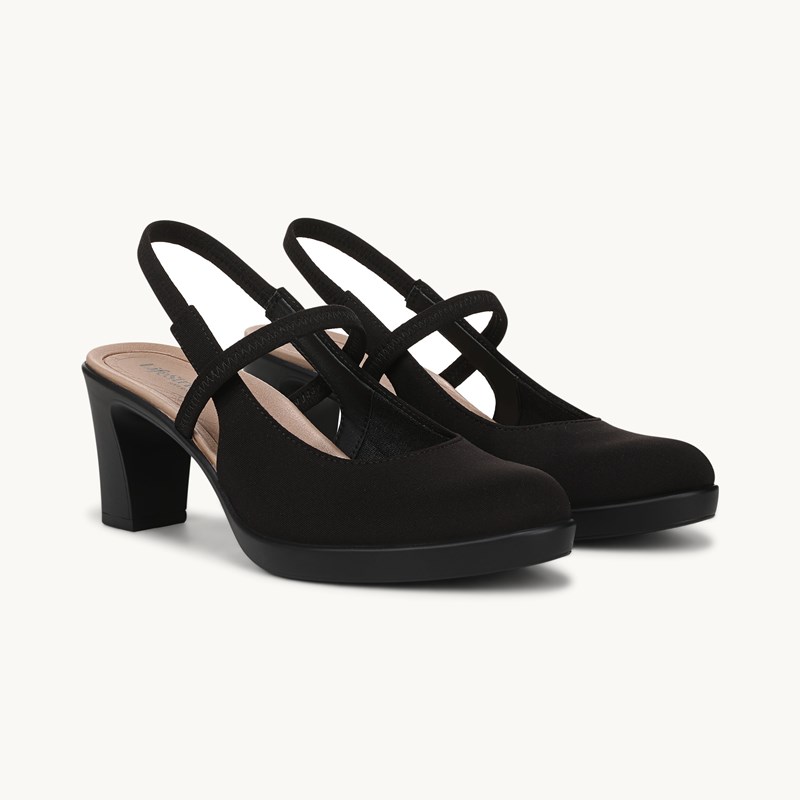 LifeStride Evoke Slingback Pump Shoes (Black Fabric) 9.0 M