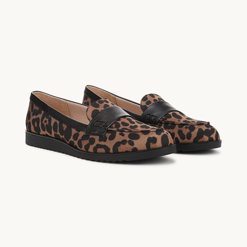 LifeStride Zee Loafer Shoes (Brown Leopard Fabric) Leather 7.5 W