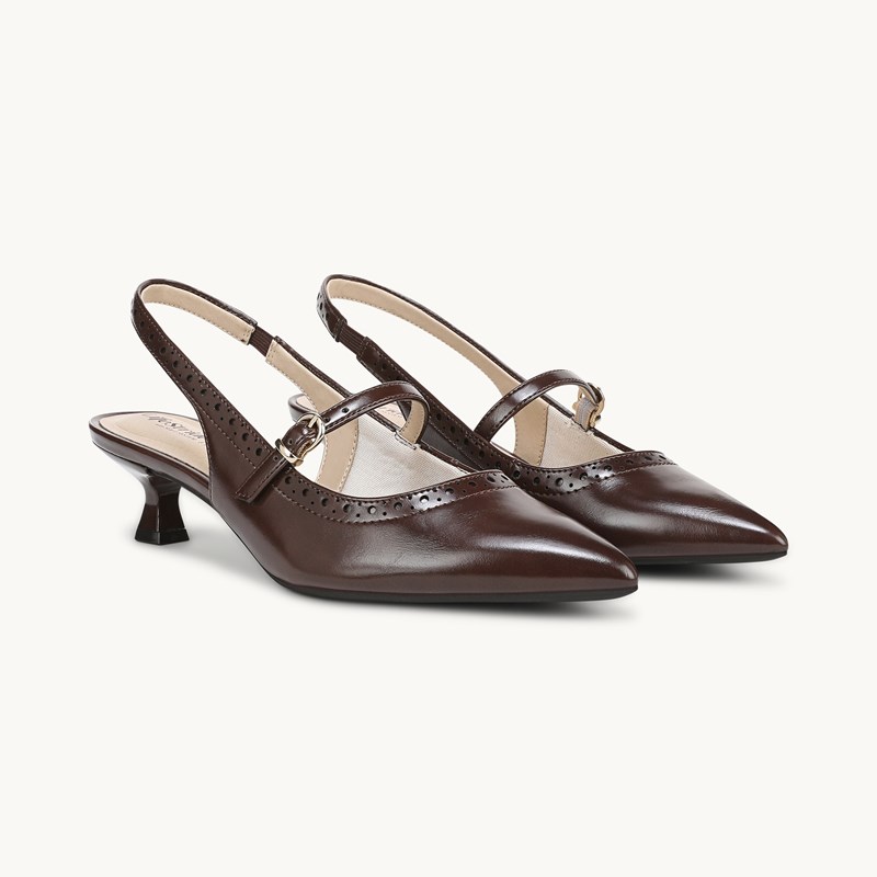 LifeStride Marilyn Slingback Kitten Heel Shoes (Cognac Brown Faux Leather) 9.0 W