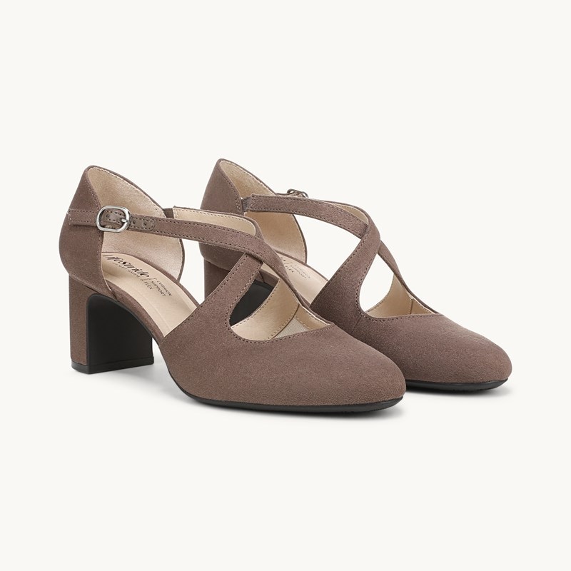 LifeStride Tracy Strappy Pump Shoes (Mocha Microfiber) Leather 7.5 M