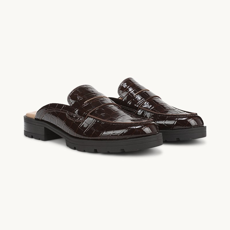 LifeStride London Mule Loafer Shoes (Dark Brown Croc Faux Leather) Fabric 10.0 W