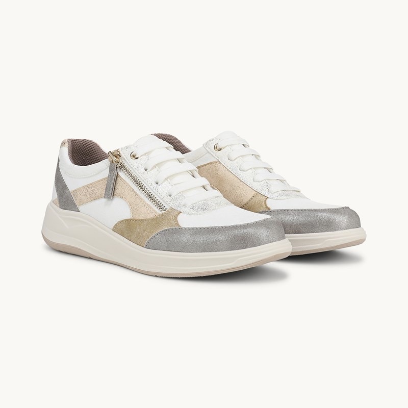 LifeStride Team Player Slip On Sneaker Shoes (White Multi Faux Leather) Fabric 9.0 M