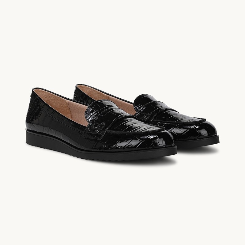 LifeStride Zee Loafer Shoes (Black Croc Leather) 10.0 W