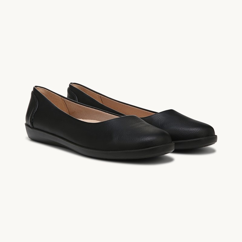 LifeStride Nonchalant Flat Shoes (Black Faux Leather) Suede 8.0 W