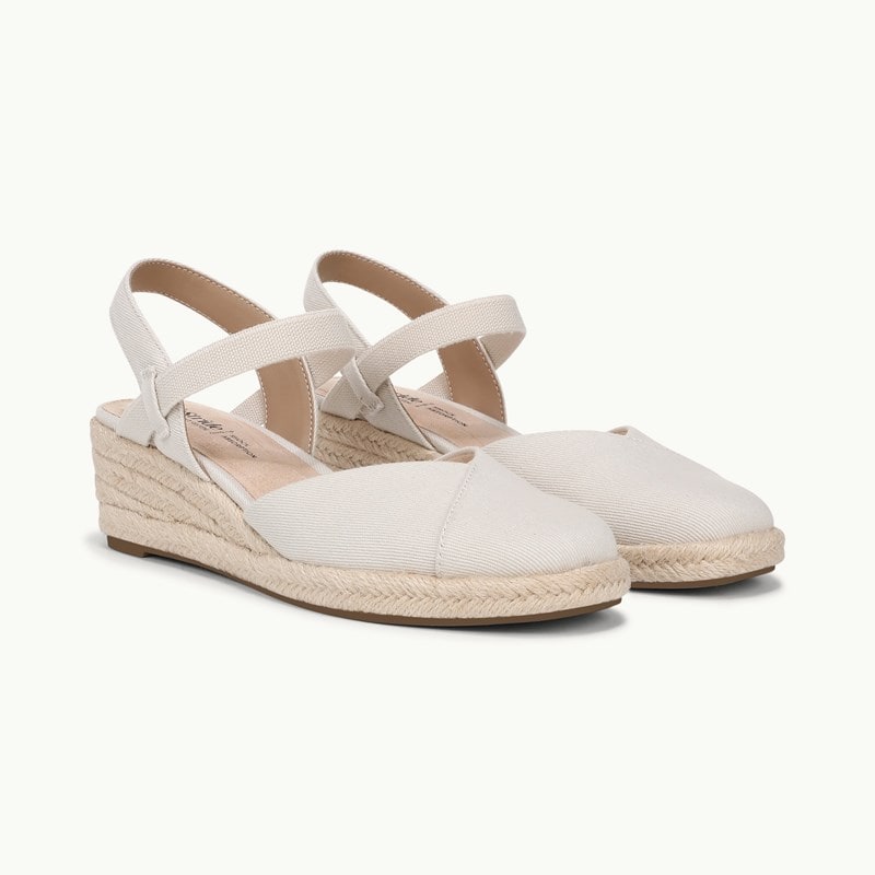 LifeStride Shoes Pilar Wedge Sandal (Bone White Canvas Fabric) 8.0 W