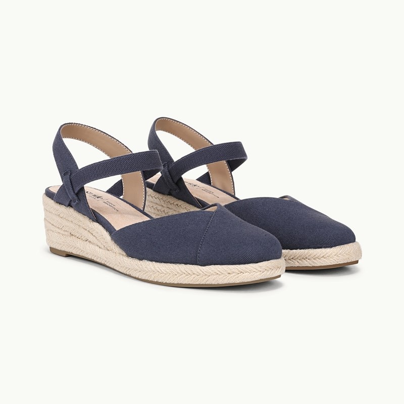 LifeStride Shoes Pilar Wedge Sandal (Lux Navy Canvas Fabric) 8.0 W