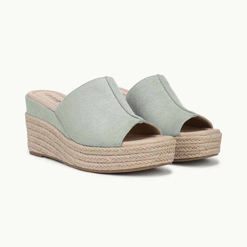 LifeStride Shoes Haute Platform Espadrille Sandal (Jade Green Microsuede) Fabric 7.0 M