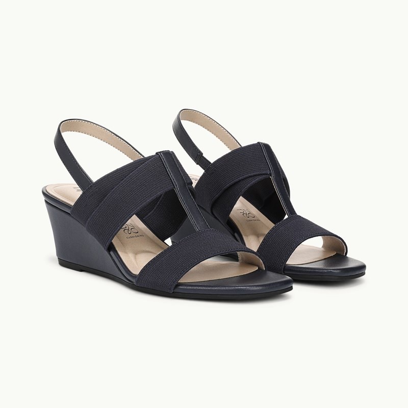 LifeStride Shoes Sweet Slingback Wedge Sandal (Lux Navy Faux Leather) 7.0 M