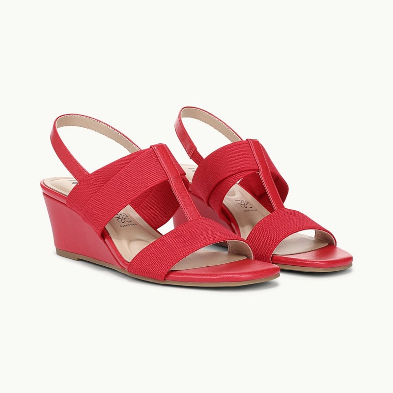 LifeStride Shoes Sweet Slingback Wedge Sandal (Fire Red Faux Leather) 8.0 M