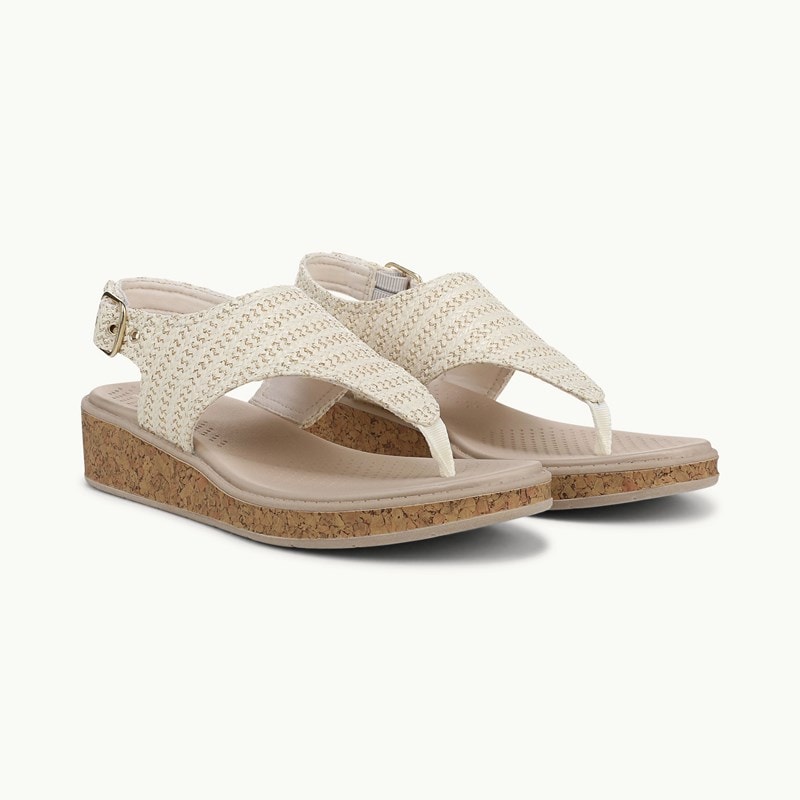 LifeStride Shoes Beachy Slingback Sandal (Off White Stretch Faux Raffia) Fabric 7.0 W