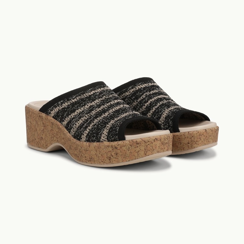 Bzees For LifeStride Shoes Very Ready Platform Sandal (Black/sand Castle Knit Fabric) 7.5 M