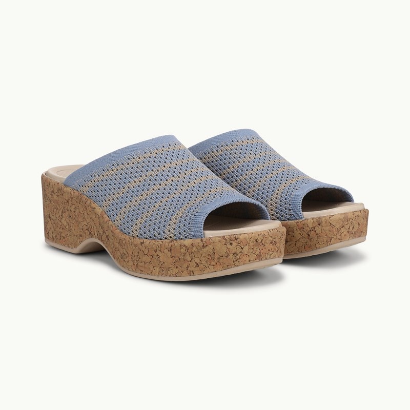 Bzees For LifeStride Shoes Very Ready Platform Sandal (Stonewash Blue Knit Fabric) 10.0 W