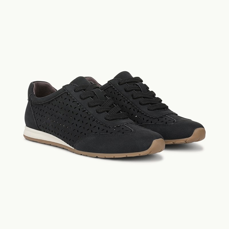 LifeStride Forsythia Lace Up Sneaker Shoes (Black Faux Leather) 12.0 W