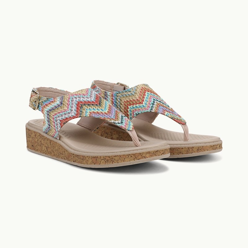 Bzees For LifeStride Shoes Beachy Slingback Sandal (Beige Multi Stretch Fabric) 8.5 W